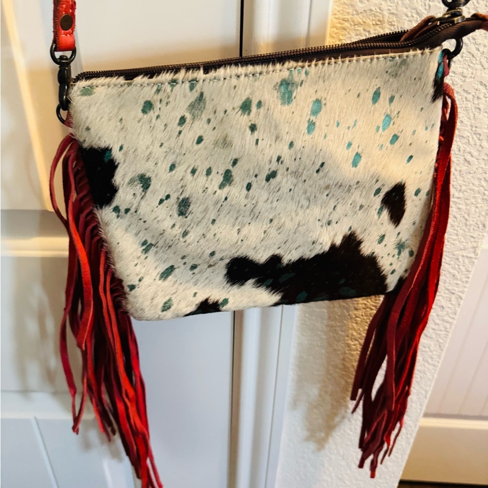 American Darling Cowhide Crossbody Bag with Red and Turquoise Accents